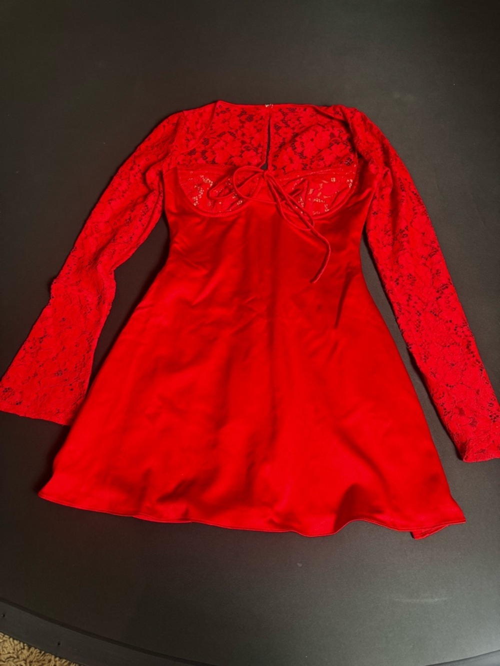 House of CB Jennica Red Rose Satin Lace Mini Dress S Luxury - Picture 2 of 8